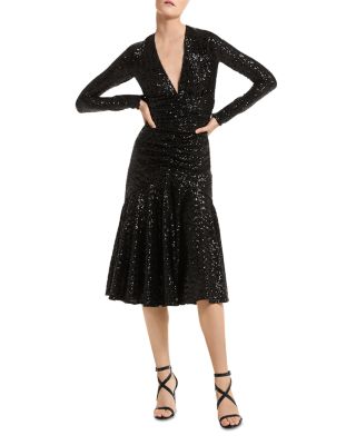 Ruched Sequin Long Sleeve Midi Dress ...